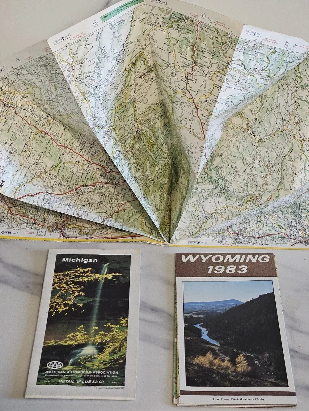 Vintage AAA Map Bundle - Wyoming & Michigan Maps